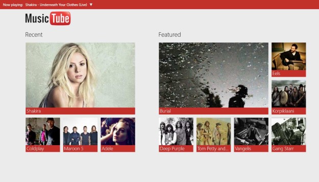 Aplicación MusicTube para Window 8